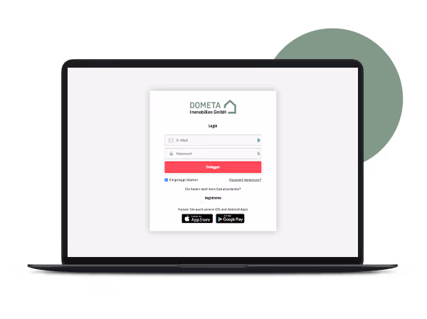 Laptop mit Screenshot des Kundenportals der DOMETA Immobilien GmbH